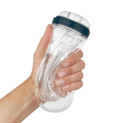 Transparentny masturbator 18 cm z wypustkami i żebrowaniem
