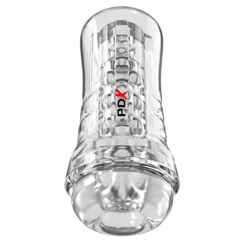 Przezroczysty masturbator w tubie z regulacją ssania i teksturą 21 cm