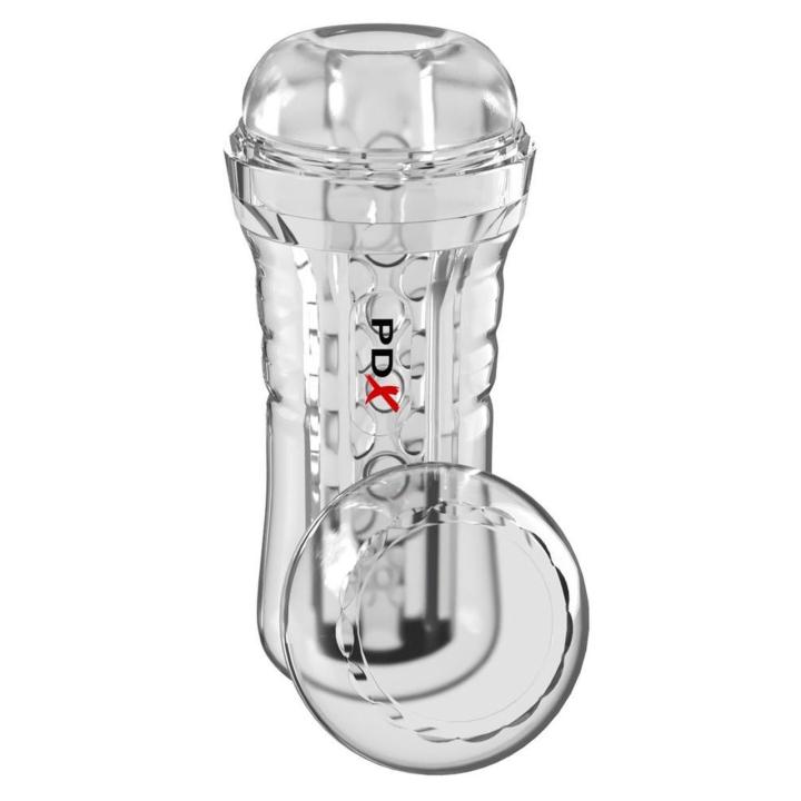 Przezroczysty masturbator w tubie z regulacją ssania i teksturą 21 cm