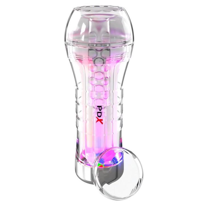 Przezroczysty masturbator XXL z LED i wkładką teksturowaną