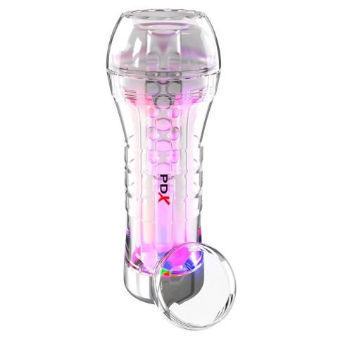 Przezroczysty masturbator XXL z LED i wkładką teksturowaną