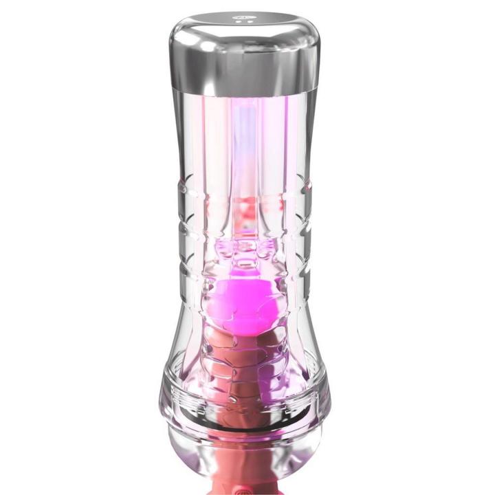 Przezroczysty masturbator XXL z LED i wkładką teksturowaną