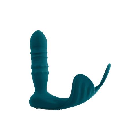 Wibrujący plug analny z pchnięciami 3w1 z pierścieniem na penisa, USB, silikon