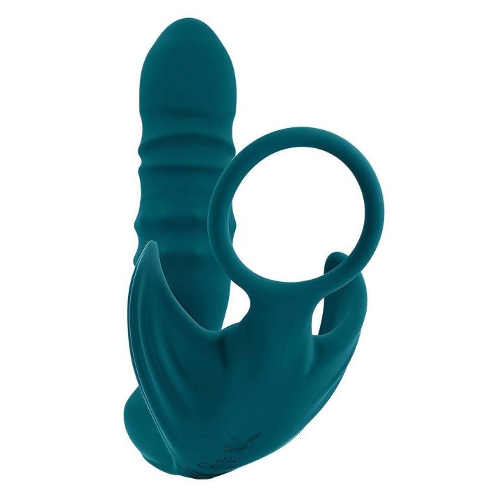Wibrujący plug analny z pchnięciami 3w1 z pierścieniem na penisa, USB, silikon