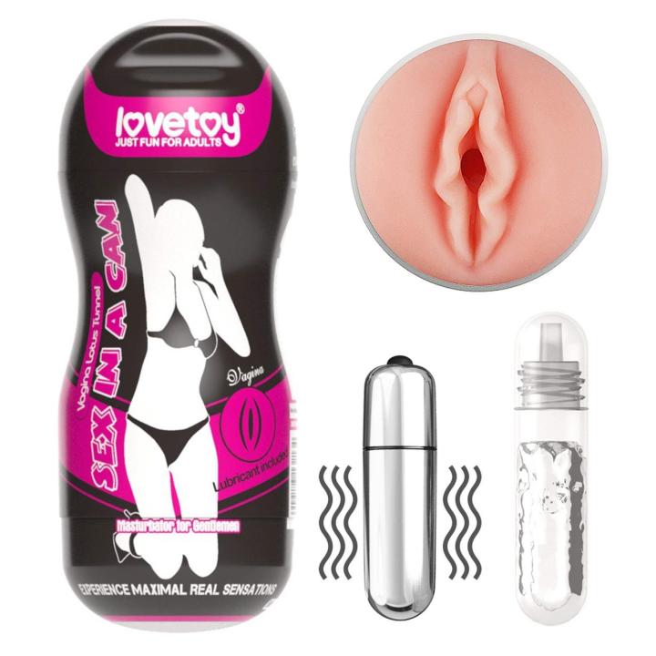 Wibrujący masturbator wagina tunel 16 cm z pociskiem i lubrykantem