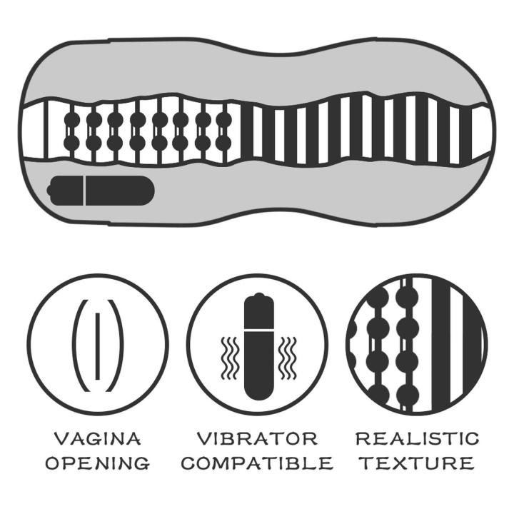 Wibrujący masturbator tunelowy wagina 16 cm – cyber-skóra, lubrykant