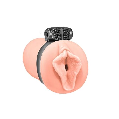 Cielisty masturbator wagina z pierścieniem wibracyjnym i kolcami 12 cm