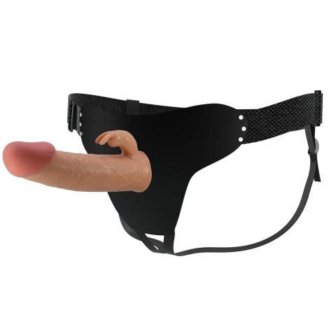 Strap-on cielisty 18,8 cm z regulowanymi paskami i stymulatorem króliczka