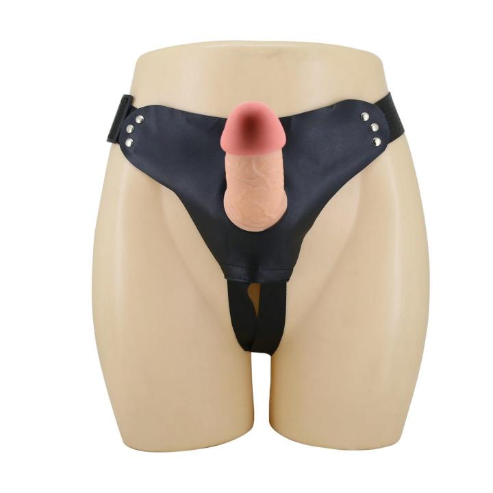 Strap-on cielisty 18,8 cm z regulowanymi paskami i stymulatorem króliczka