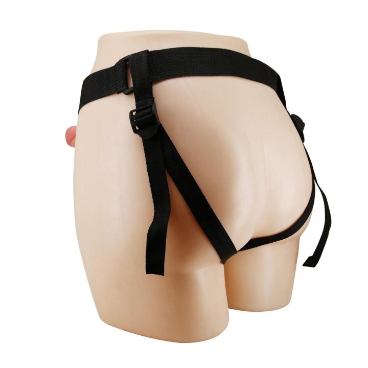 Strap-on cielisty 18,8 cm z regulowanymi paskami i stymulatorem króliczka