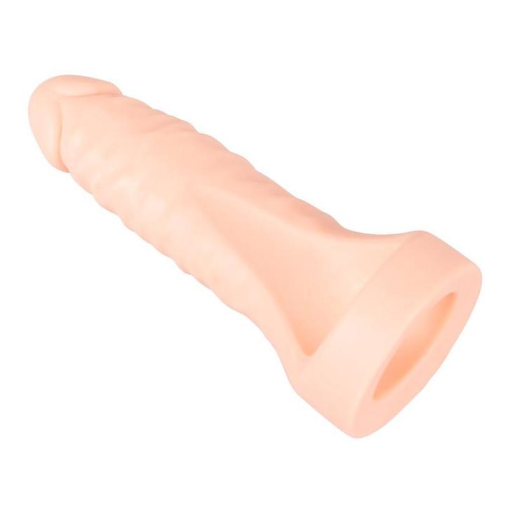 Pierścień na penisa i jądra z podwójnym dildo 18 cm do podwójnej penetracji