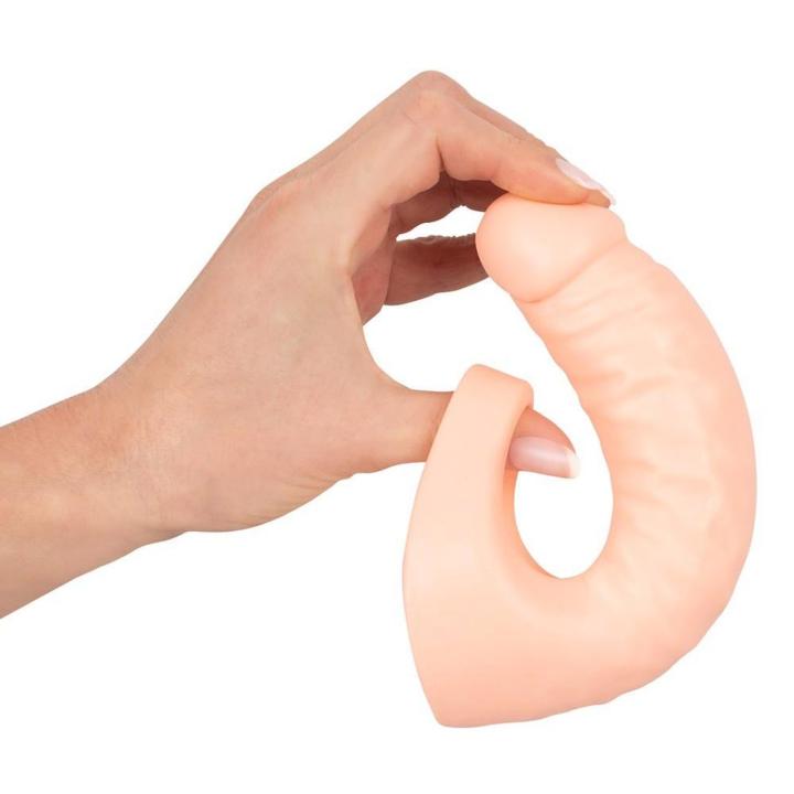 Pierścień na penisa i jądra z podwójnym dildo 18 cm do podwójnej penetracji