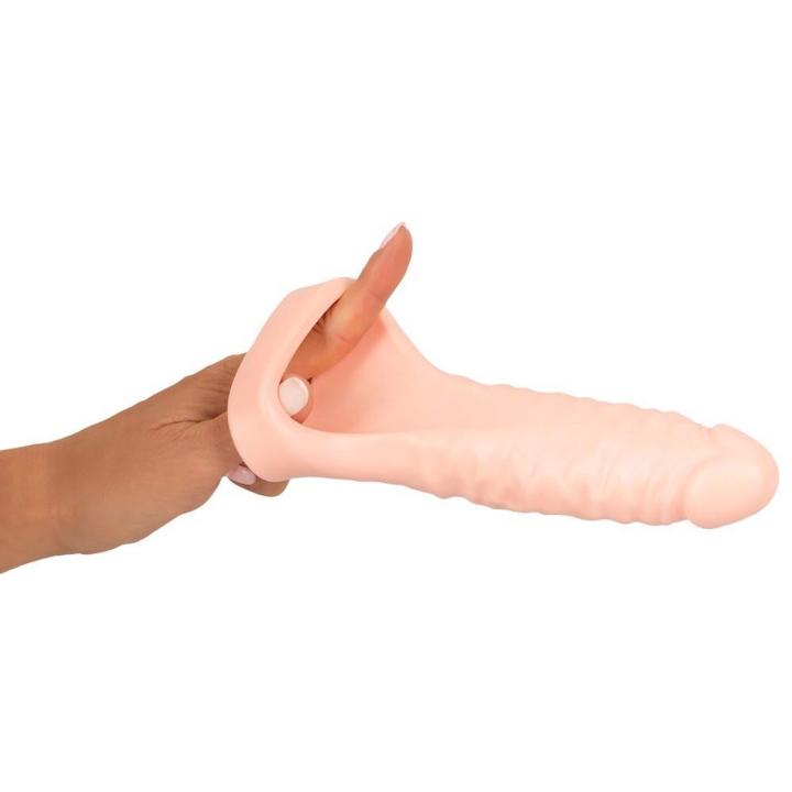 Podwójny pierścień erekcyjny z wibracjami i realistycznym dildo 18 cm