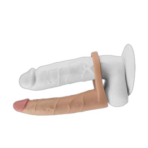 Podwójne dildo analne na ring 17,5 cm z TPE do podwójnej penetracji