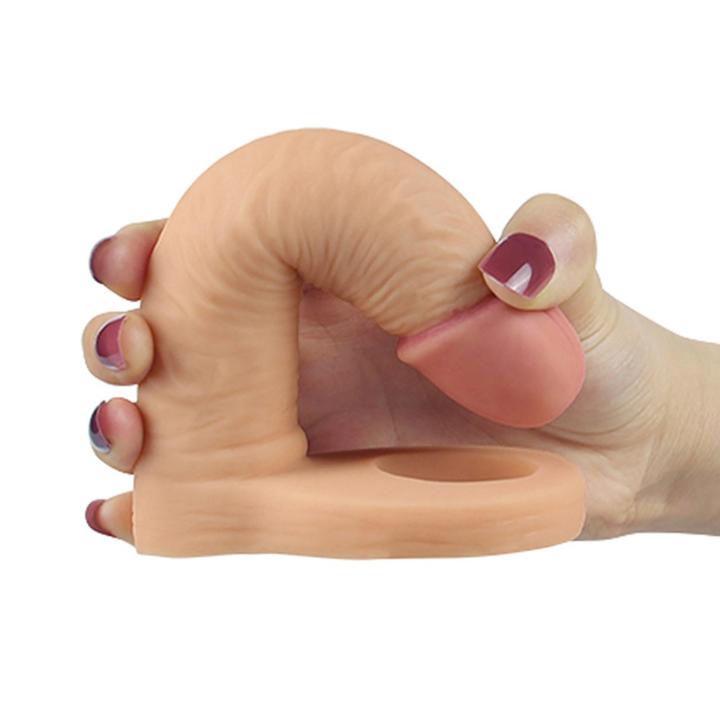 Podwójne dildo analne 14,7 cm z pierścieniami na penisa i jądra