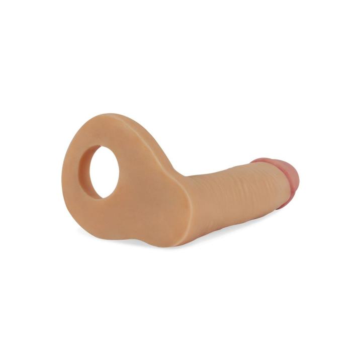Podwójne dildo analne 14,7 cm z pierścieniami na penisa i jądra