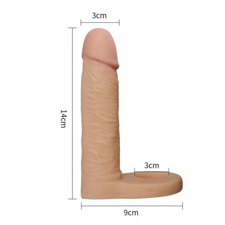 Podwójne dildo analne 14,7 cm z pierścieniami na penisa i jądra