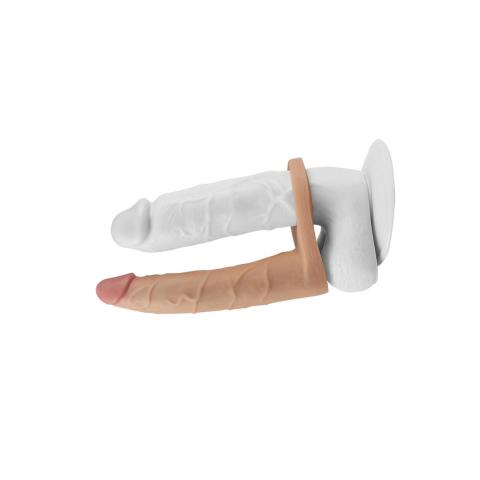 Podwójny wibrujący strap-on analny 17,5 cm z pierścieniami i 10 trybami