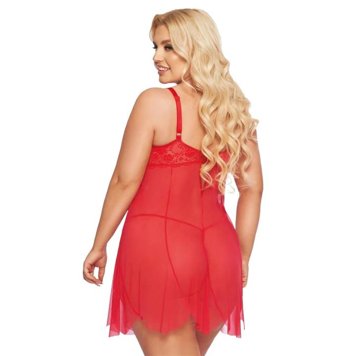Czerwona koszulka babydoll z koronką i stringami