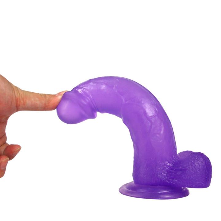Realistyczne żelowe dildo 20,3 cm z przyssawką, zakrzywione fioletowe