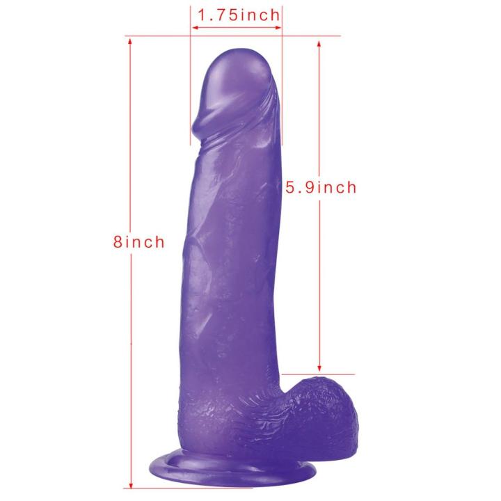 Realistyczne żelowe dildo 20,3 cm z przyssawką, zakrzywione fioletowe