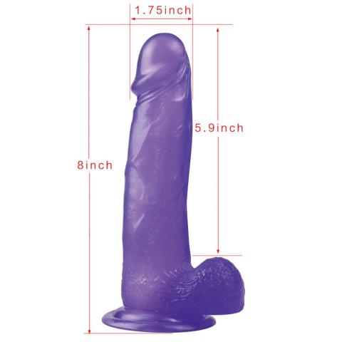 Realistyczne żelowe dildo 20,3 cm z przyssawką, zakrzywione fioletowe