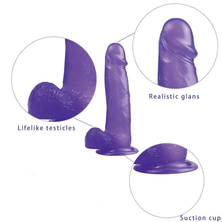 Realistyczne żelowe dildo 20,3 cm z przyssawką, zakrzywione fioletowe