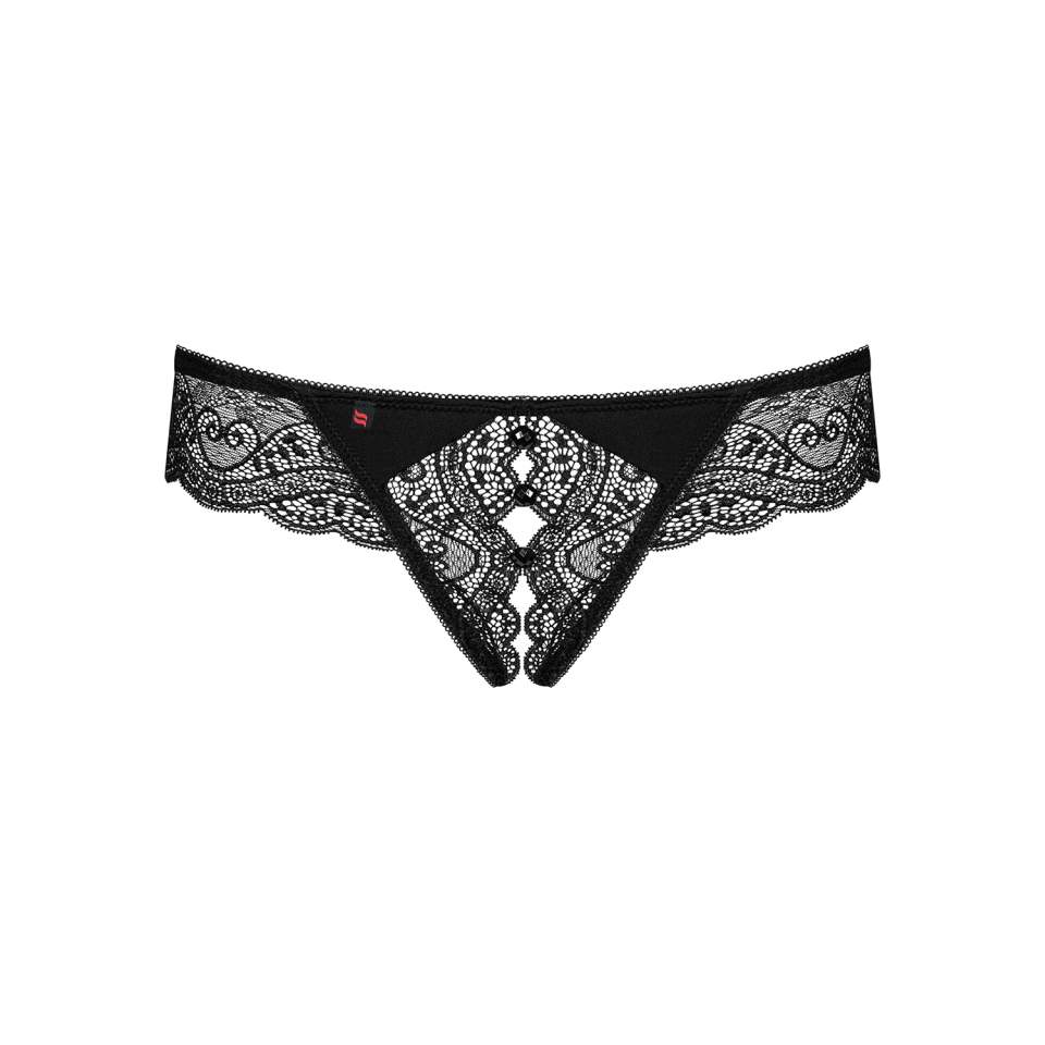 Koronkowe czarne stringi otwarte Obsessive Miamor