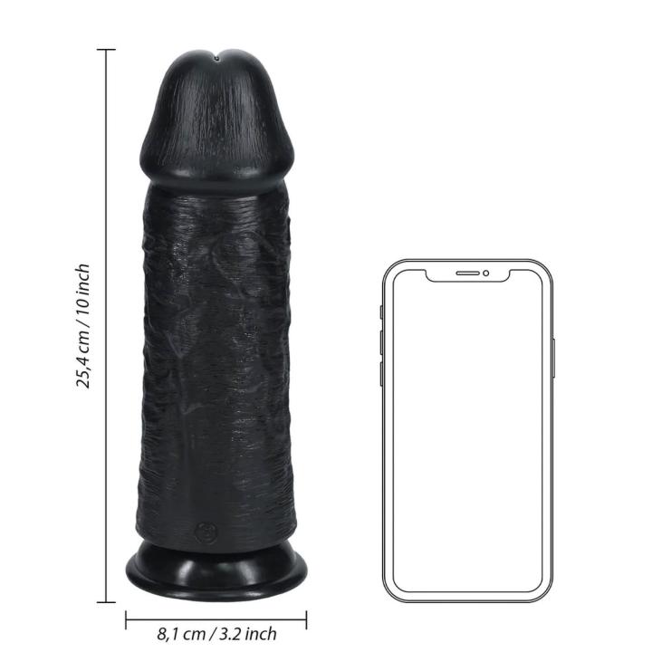 Realistyczne dildo ekstra grube 25,4 cm czarne z przyssawką i bazą do uprzęży