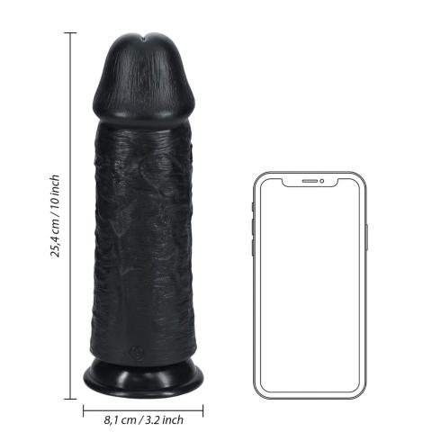 Realistyczne dildo ekstra grube 25,4 cm czarne z przyssawką i bazą do uprzęży