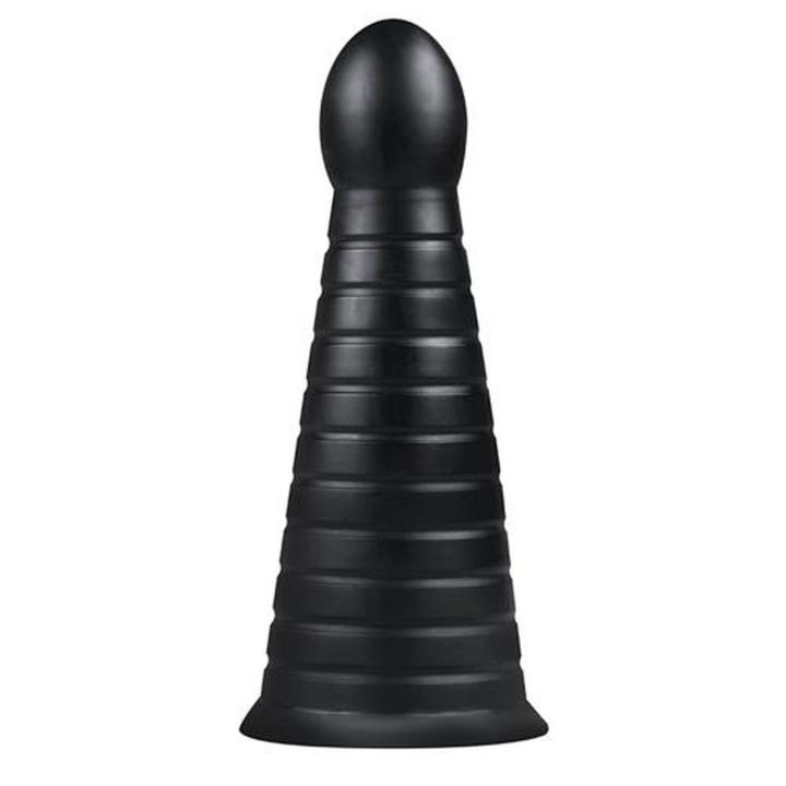 Duży plug analny XXL z przyssawką i żebrowaniem 25,9 cm czarny