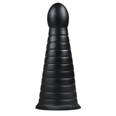 Duży plug analny XXL z przyssawką i żebrowaniem 25,9 cm czarny
