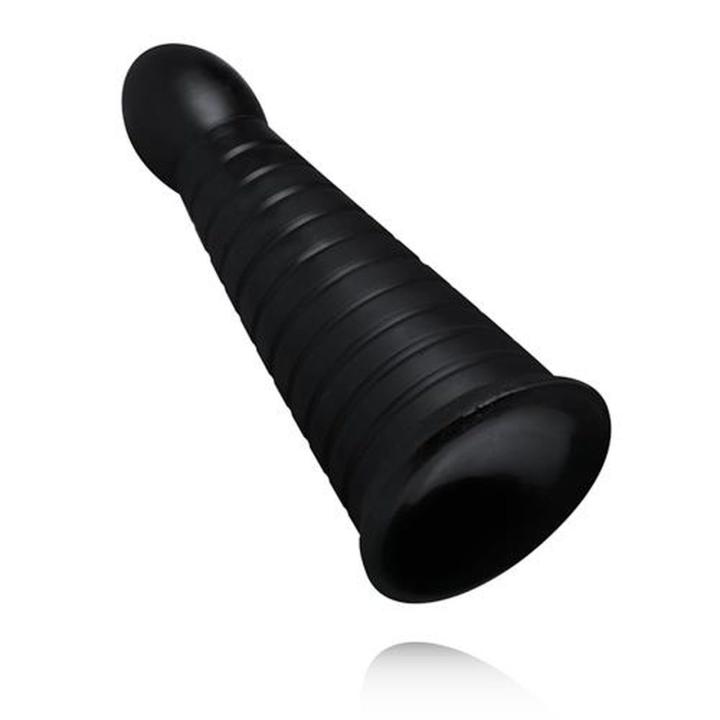 Duży plug analny XXL z przyssawką i żebrowaniem 25,9 cm czarny