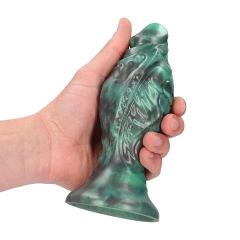 Fantazyjne dildo 17 cm z płynnego silikonu zielono-czarne