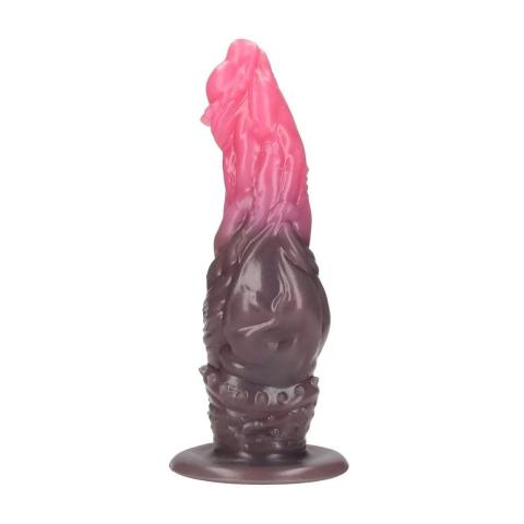Fantazyjne dildo z płynnego silikonu 21 cm czerwono czarne, średnica 6 cm
