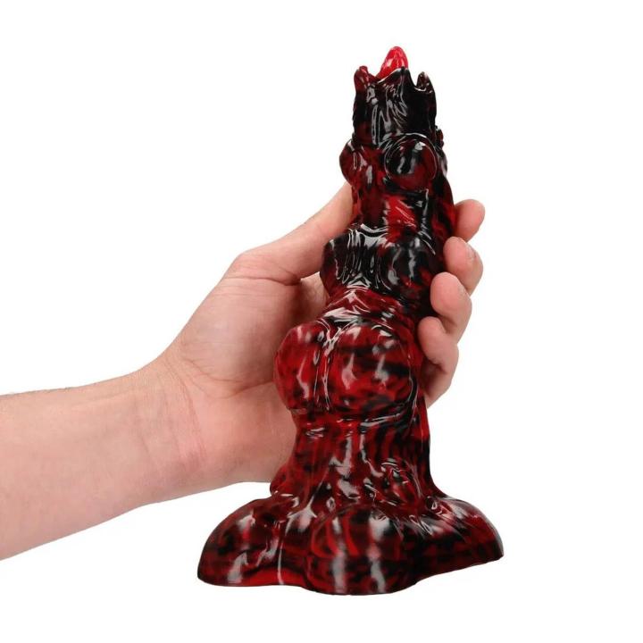 Fantazyjne dildo czerwono-czarne 19 cm z płynnego silikonu