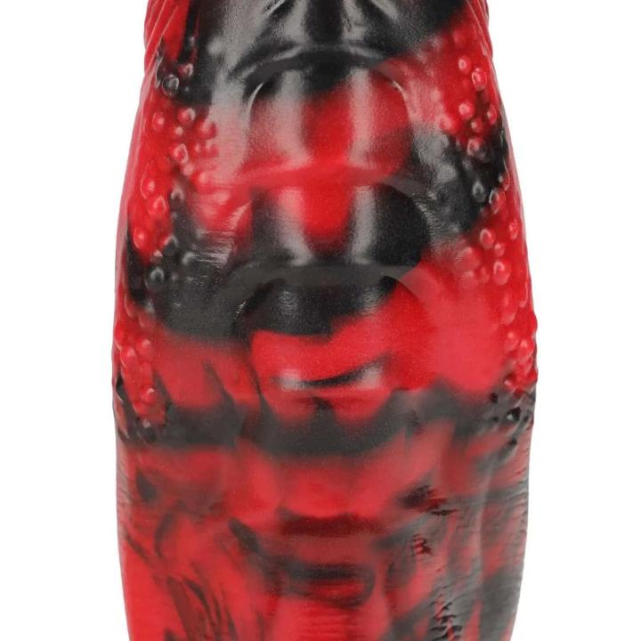 Fantazyjne dildo z płynnego silikonu 18,5 cm czerwono-czarne