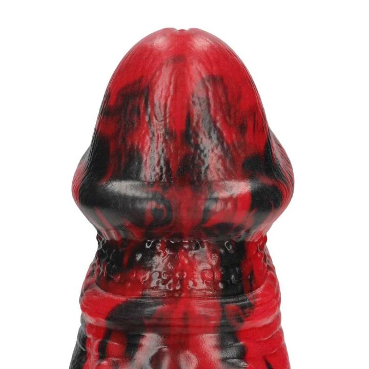 Fantazyjne dildo z płynnego silikonu 18,5 cm czerwono-czarne