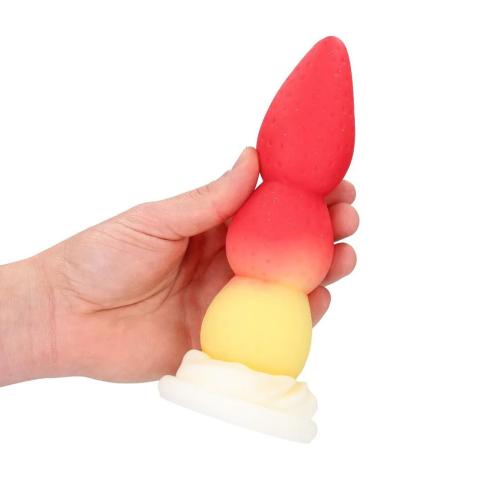 Silikonowy plug analny czerwono-żółty 18 cm, elastyczny i wodoodporny