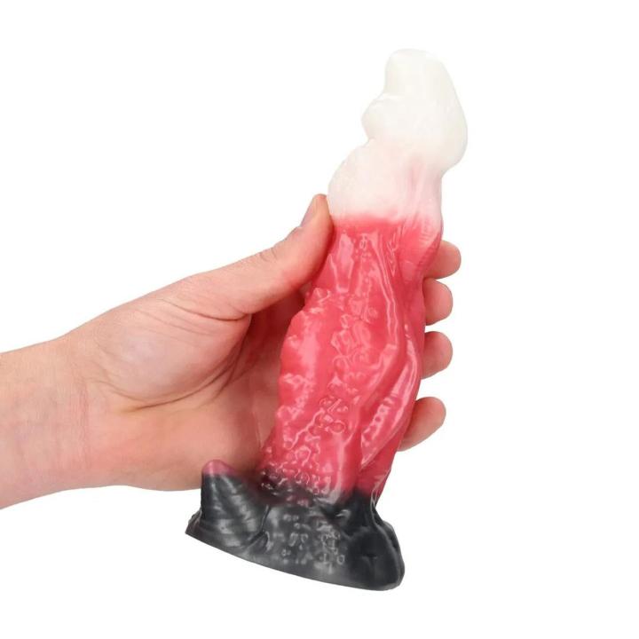 Fantazyjne dildo z płynnego silikonu 18 cm czerwono-białe