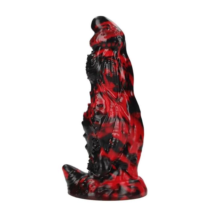 Fantazyjne dildo z płynnego silikonu 18 cm czerwono czarne szerokie 6,5 cm