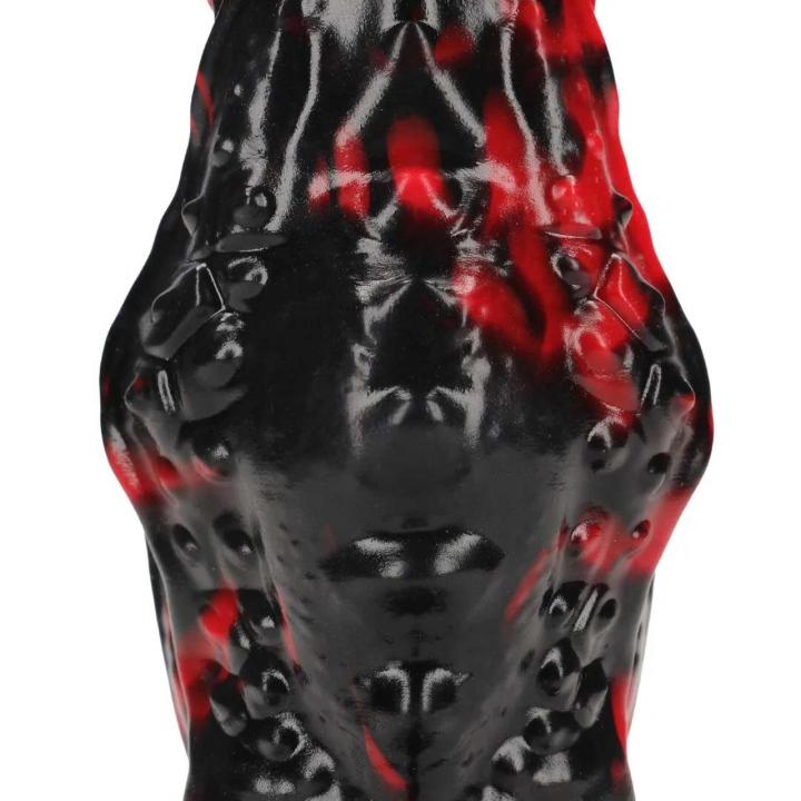 Fantazyjne dildo z płynnego silikonu 18 cm czerwono czarne szerokie 6,5 cm