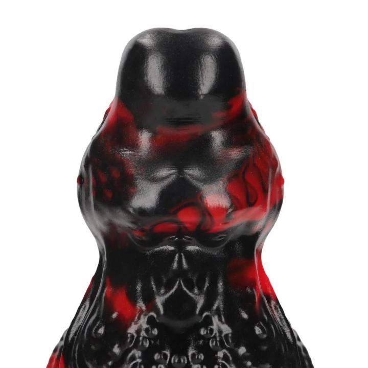 Fantazyjne dildo z płynnego silikonu 18 cm czerwono czarne szerokie 6,5 cm