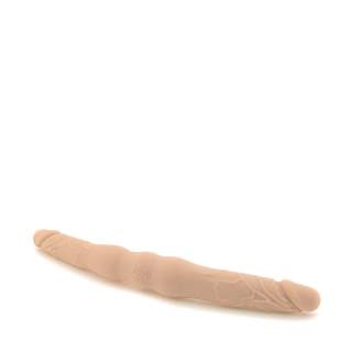 Cieliste silikonowe dildo dwustronne do stymulacji waginalno-analnej