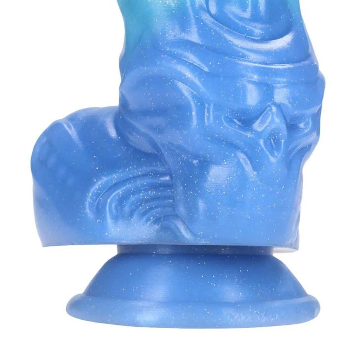 Niebieskie fantazyjne dildo 18 cm z płynnego silikonu, wodoodporne