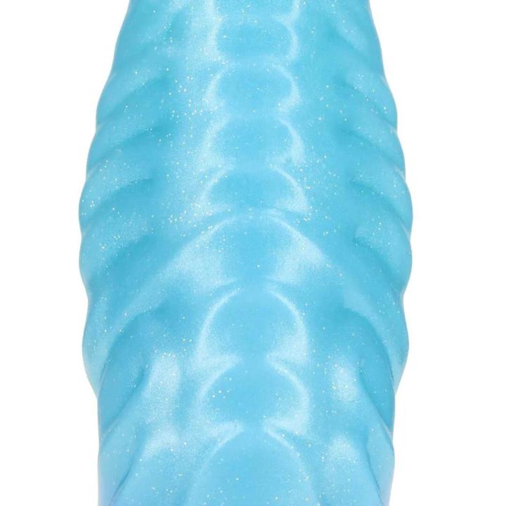 Niebieskie fantazyjne dildo 18 cm z płynnego silikonu, wodoodporne