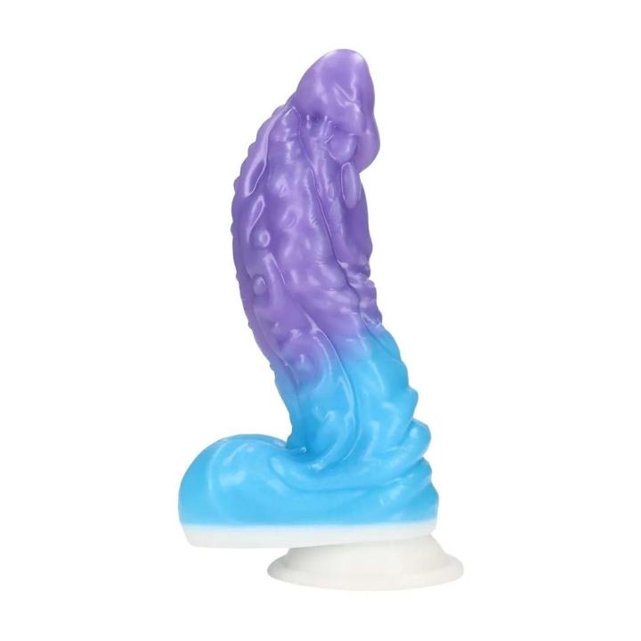 Fantazyjne dildo z płynnego silikonu 16 cm fioletowo-niebieskie