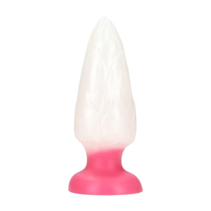 Fantazyjny korek analny z płynnego silikonu 15,5 cm biało-czerwone wodoodporne