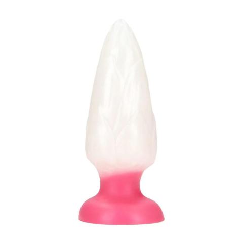 Fantazyjny korek analny z płynnego silikonu 15,5 cm biało-czerwone wodoodporne