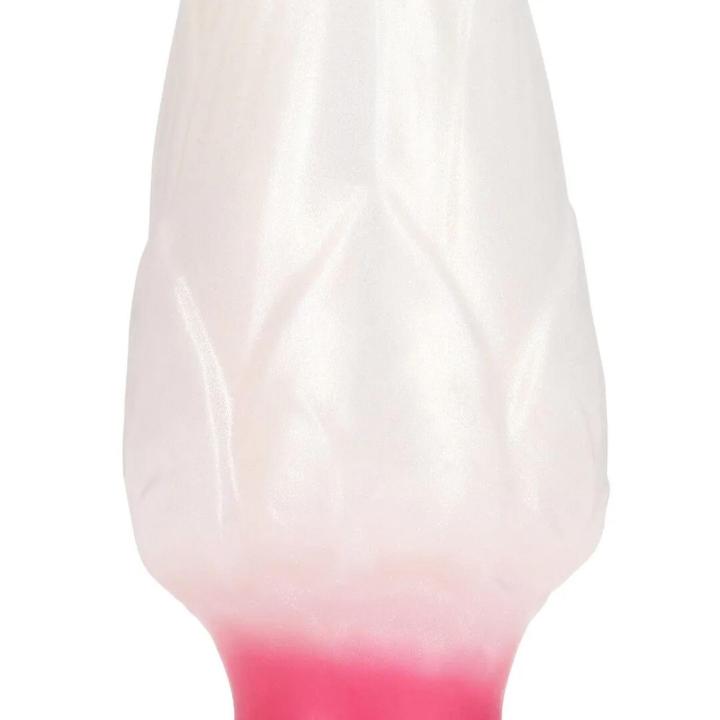 Fantazyjny korek analny z płynnego silikonu 15,5 cm biało-czerwone wodoodporne